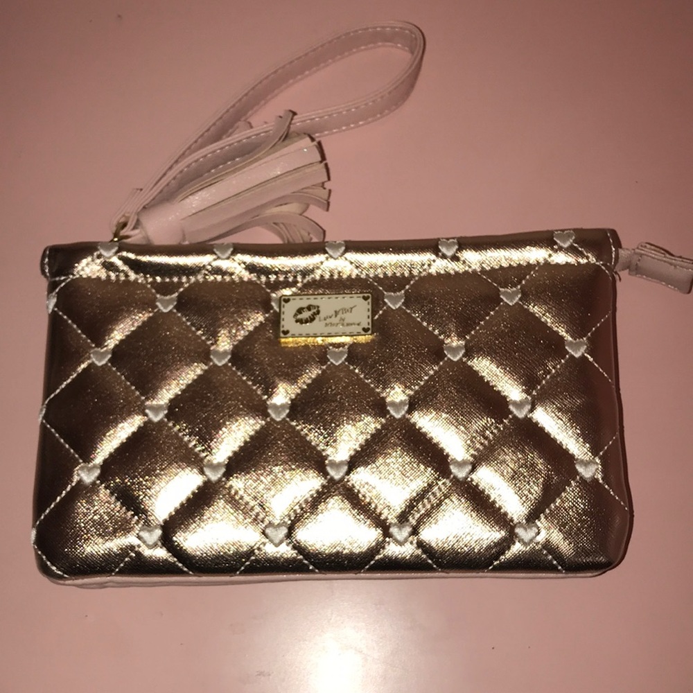 Rose gold heat quilted Betsey Johnson clutch